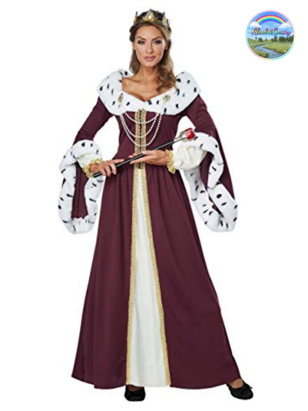 Women's Royal Storybook Queen Costume Dress Half Crown Pearl Chain Medium